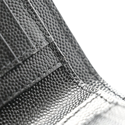 Saint Laurent Grain De Poudre Matelasse Chevron Monogram Compact Zip Around Wallet Black 9 of 11