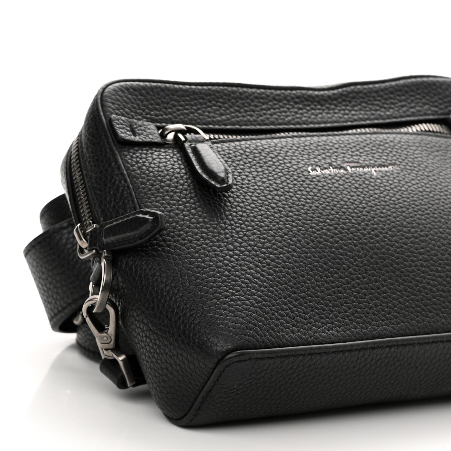 Grained Calfskin Zip Around Convertible Bag Black