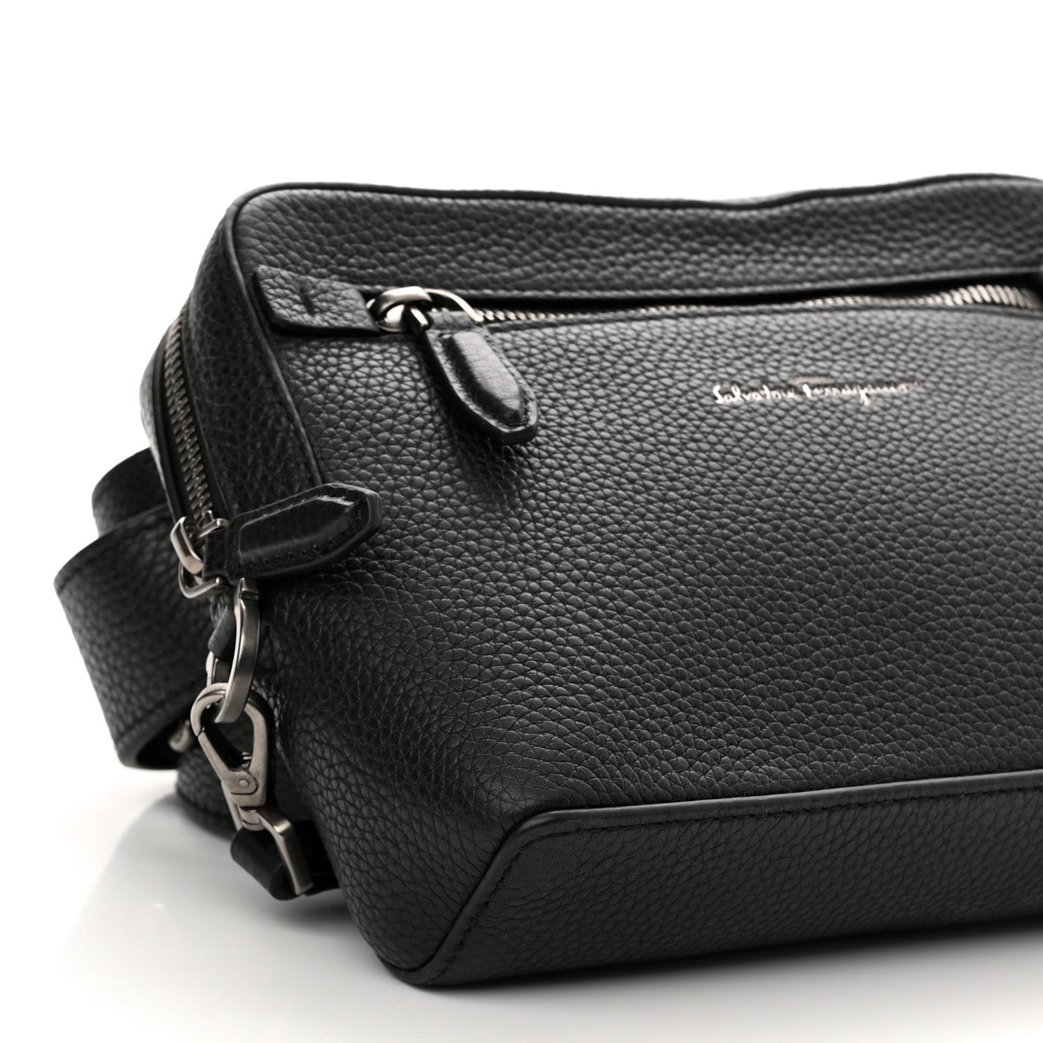 Salvatore Ferragamo Grained Calfskin Zip Around Convertible Bag Black 8 of 9