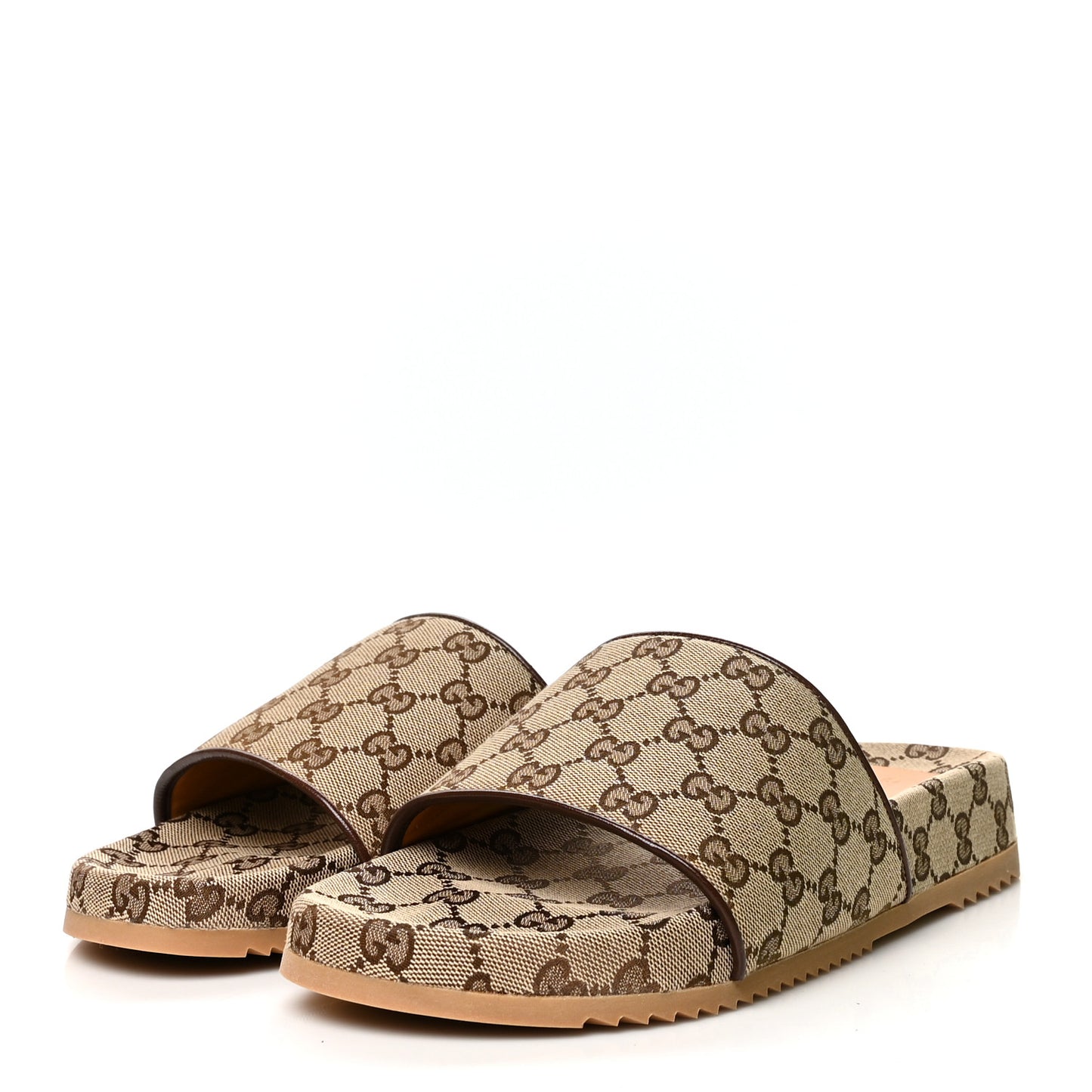 Canvas GG Monogram Mens Slide Sandals 9 Beige
