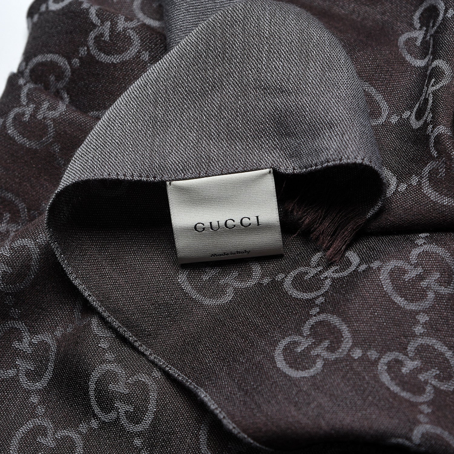 Gucci Wool Silk Monogram Fringe Scarf Grey 5 of 5