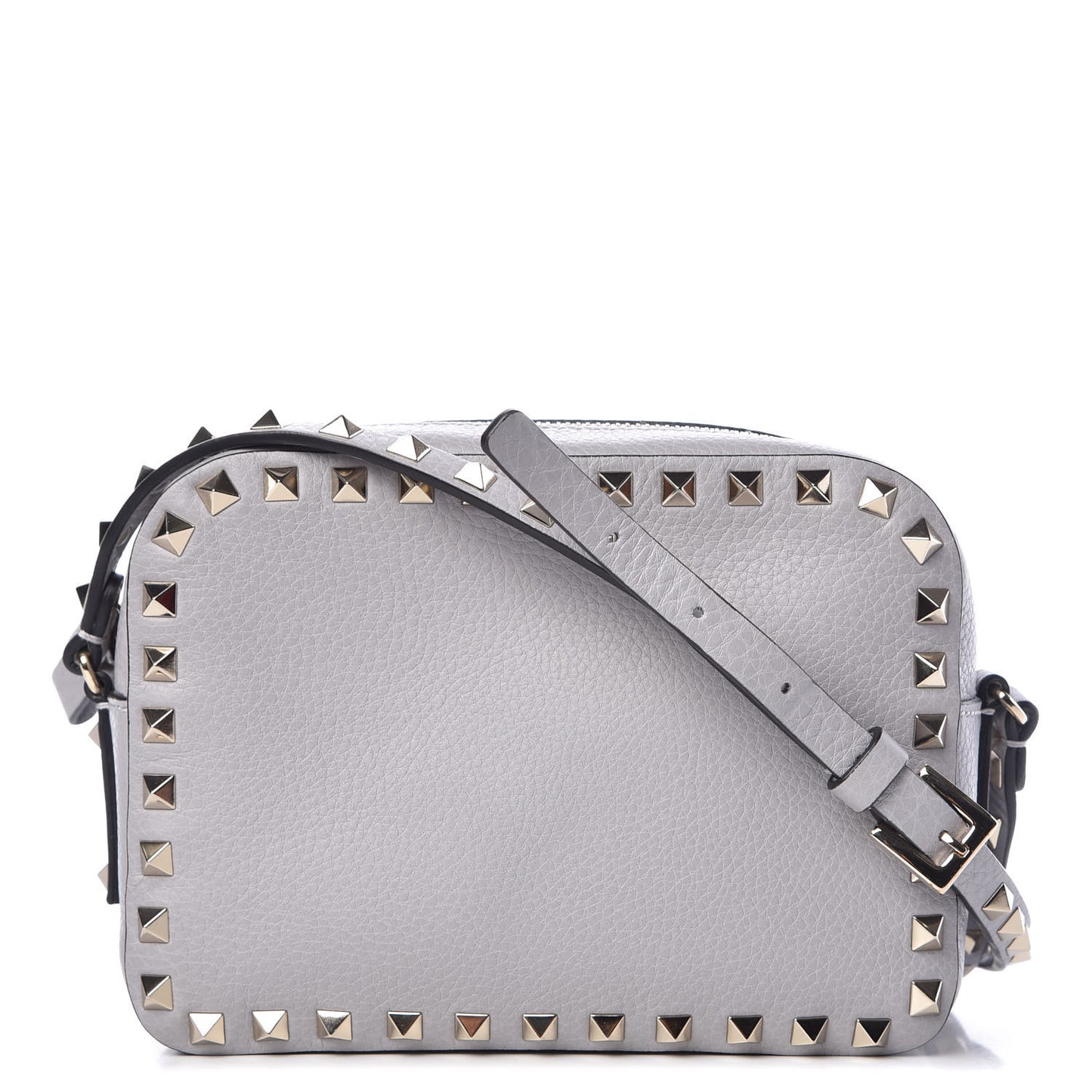 Grained Calfskin Rockstud Camera Crossbody Bag Pastel Grey