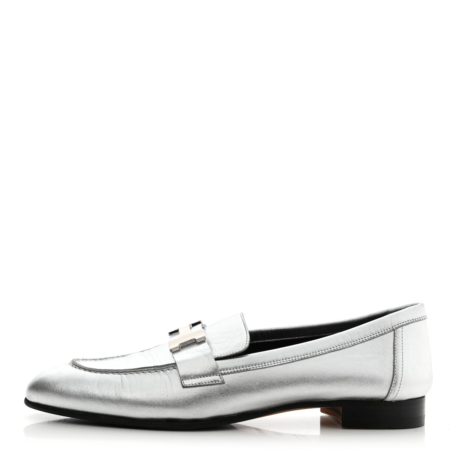 Metallic Goatskin Paris Loafers 37.5 Gris Argente