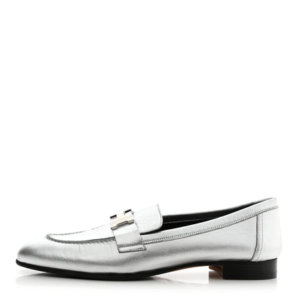 Hermes Metallic Goatskin Paris Loafers 37.5 Gris Argente 1 of 10