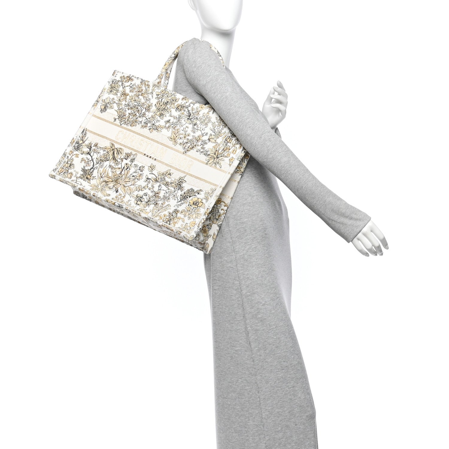 Christian Dior Canvas Embroidered Large Dioriviera Toile De Jouy Book Tote Gold 2 of 11