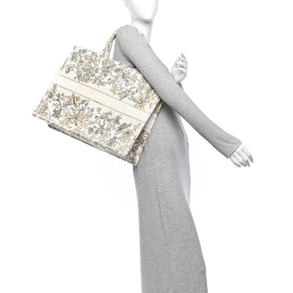 Christian Dior Canvas Embroidered Large Dioriviera Toile De Jouy Book Tote Gold 2 of 11