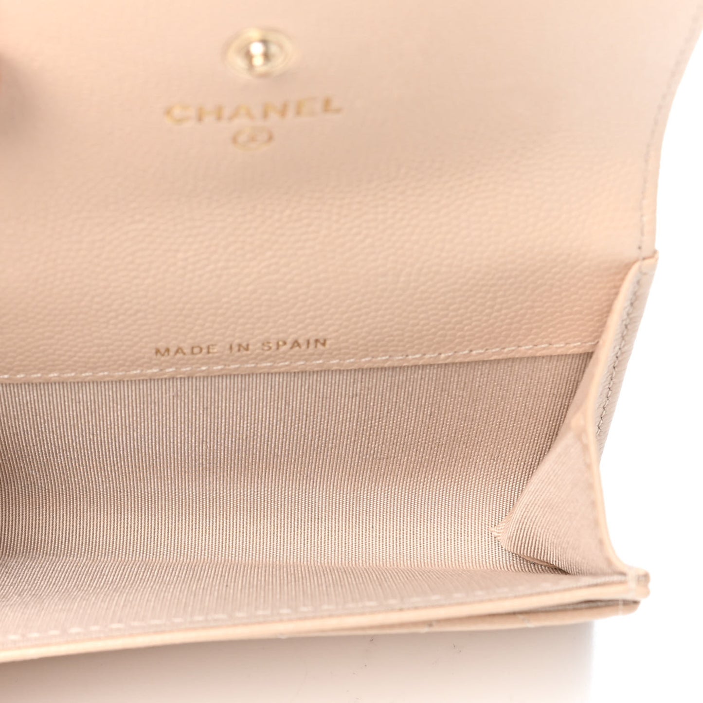 Caviar Pearl Quilted Coco Candy Flap Card Holder Beige