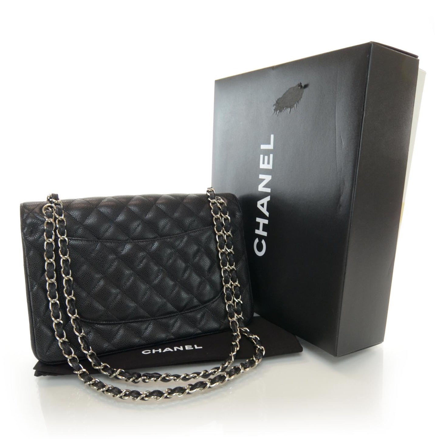 Caviar Quilted Jumbo Double Flap Black
