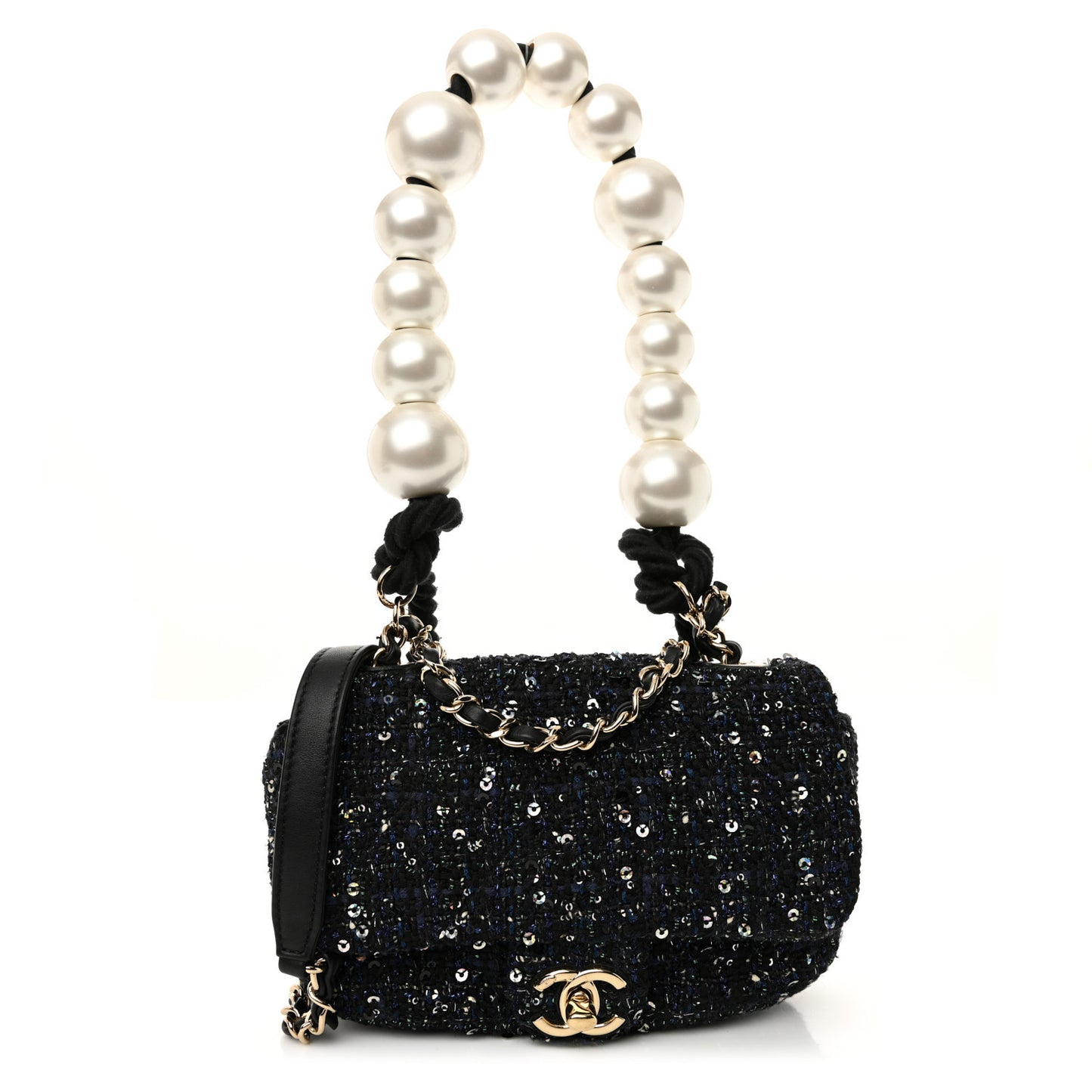 Tweed Mini Pearl Handle Flap Black Ecru
