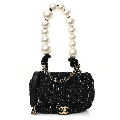 Chanel Tweed Mini Pearl Handle Flap Black Ecru 1 of 10