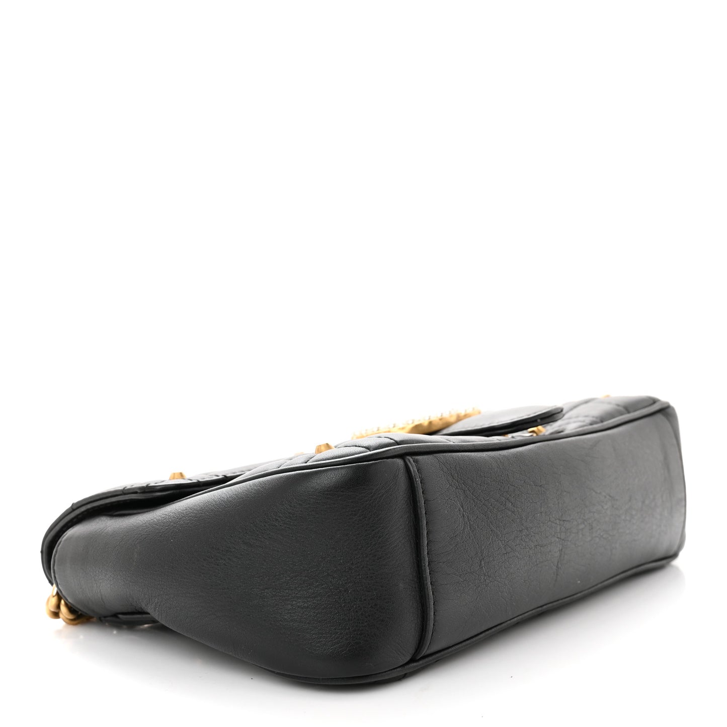 Calfskin Matelasse Studded Small Pearly GG Marmont Shoulder Bag Black