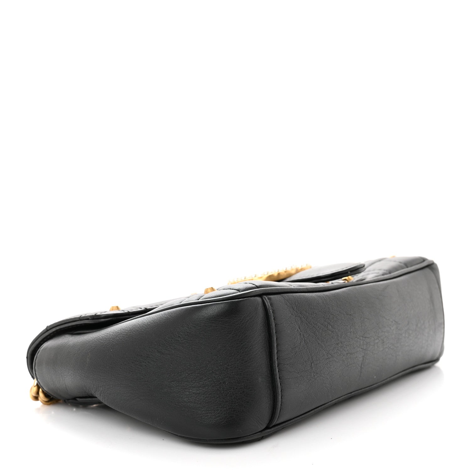Gucci Calfskin Matelasse Studded Small Pearly GG Marmont Shoulder Bag Black 4 of 13