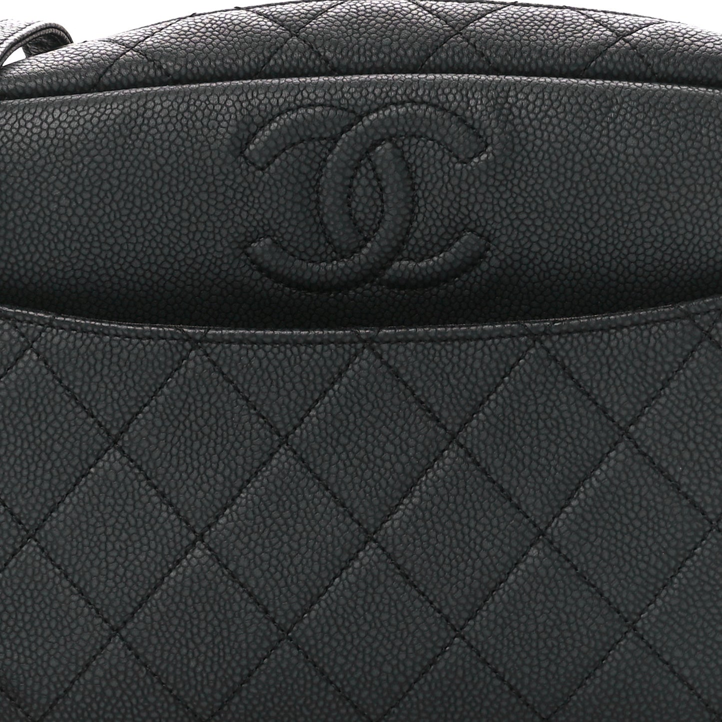 Iridescent Caviar Quilted Small Coco Tassel Camera Case Black