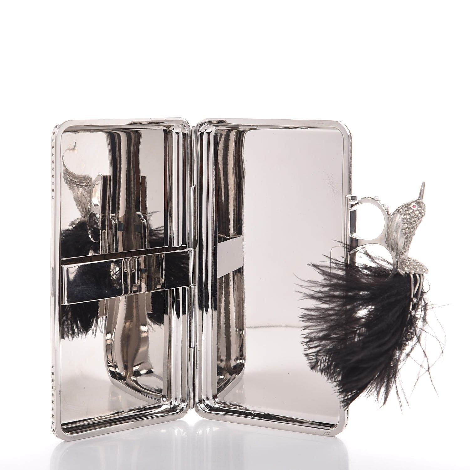Alexander McQueen Metallic Feather Embellished Bird Knuckle Clutch Silver 5 of 6