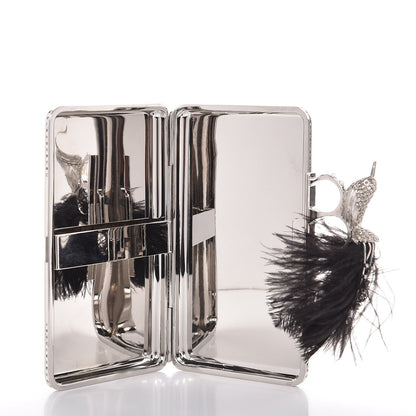 Alexander McQueen Metallic Feather Embellished Bird Knuckle Clutch Silver 5 of 6