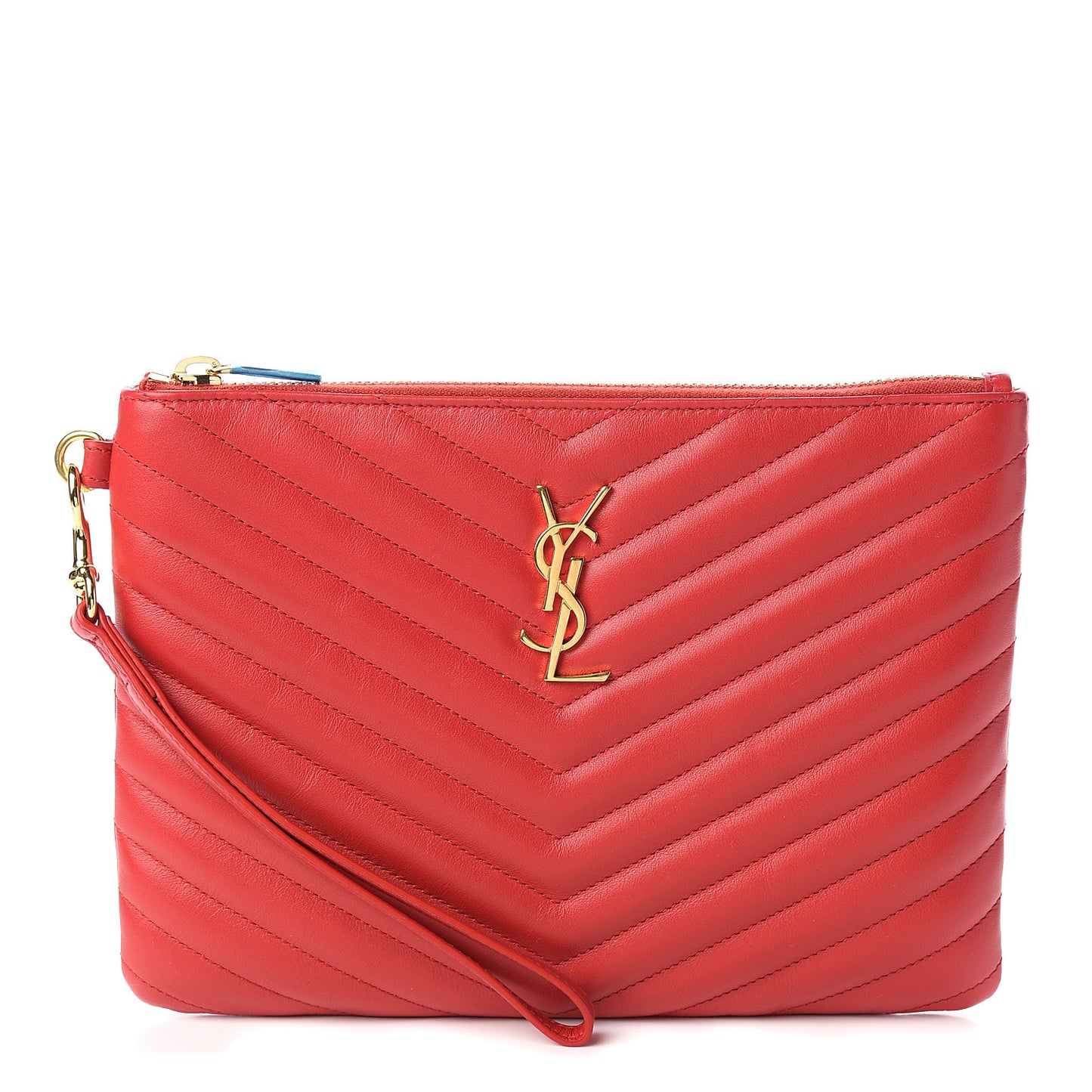 Calfskin Matelasse Chevron Monogram A5 Wristlet Red