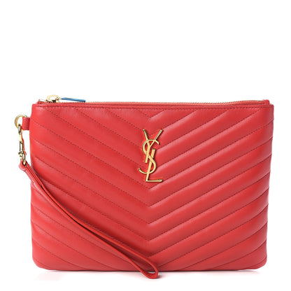 Saint Laurent Calfskin Matelasse Chevron Monogram A5 Wristlet Red 1 of 7