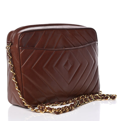 Chanel Lambskin Chevron Quilted Tassel Camera Case Brown 4 of 12
