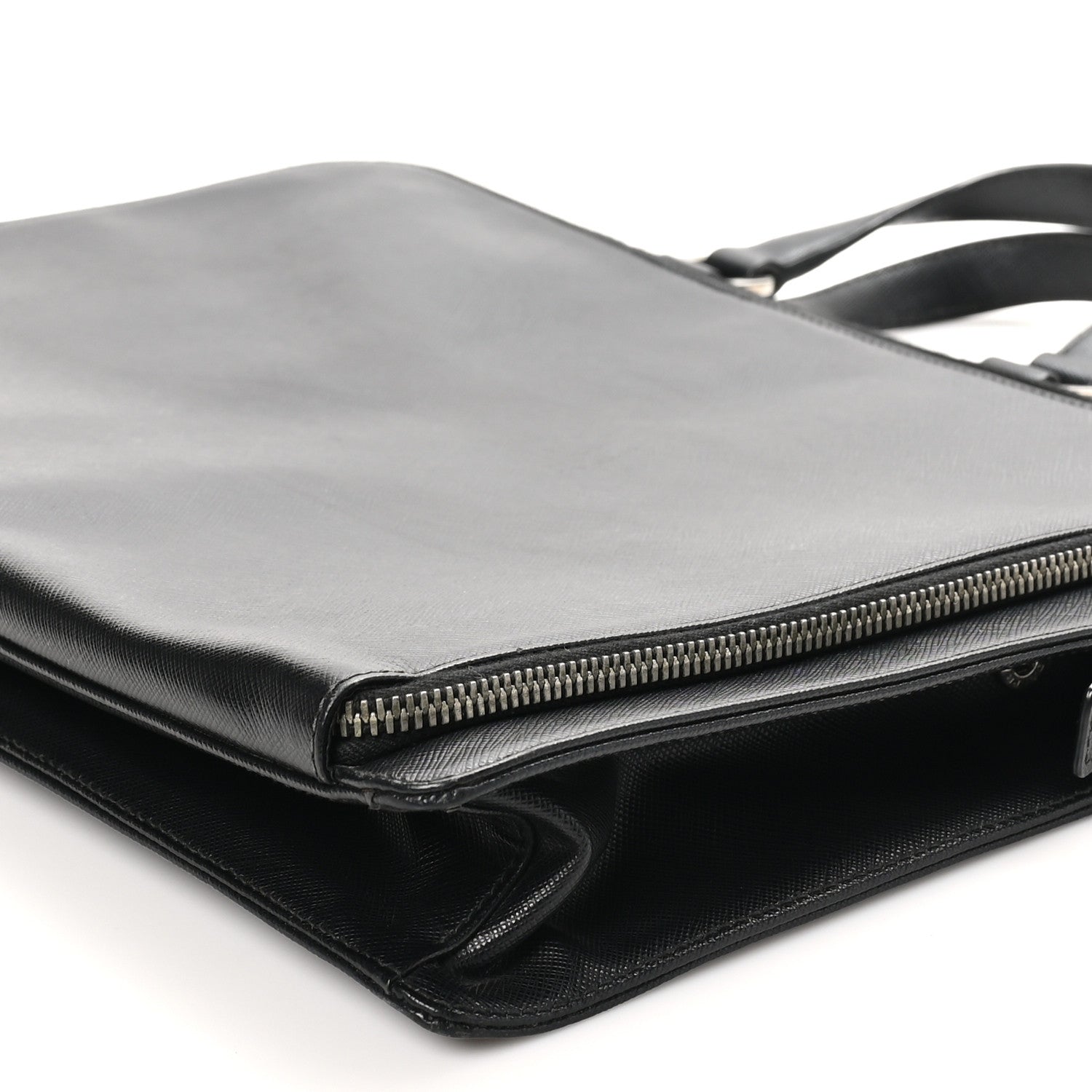 Prada Saffiano Cuir Travel Front Zip Pocket Briefcase Black 8 of 8
