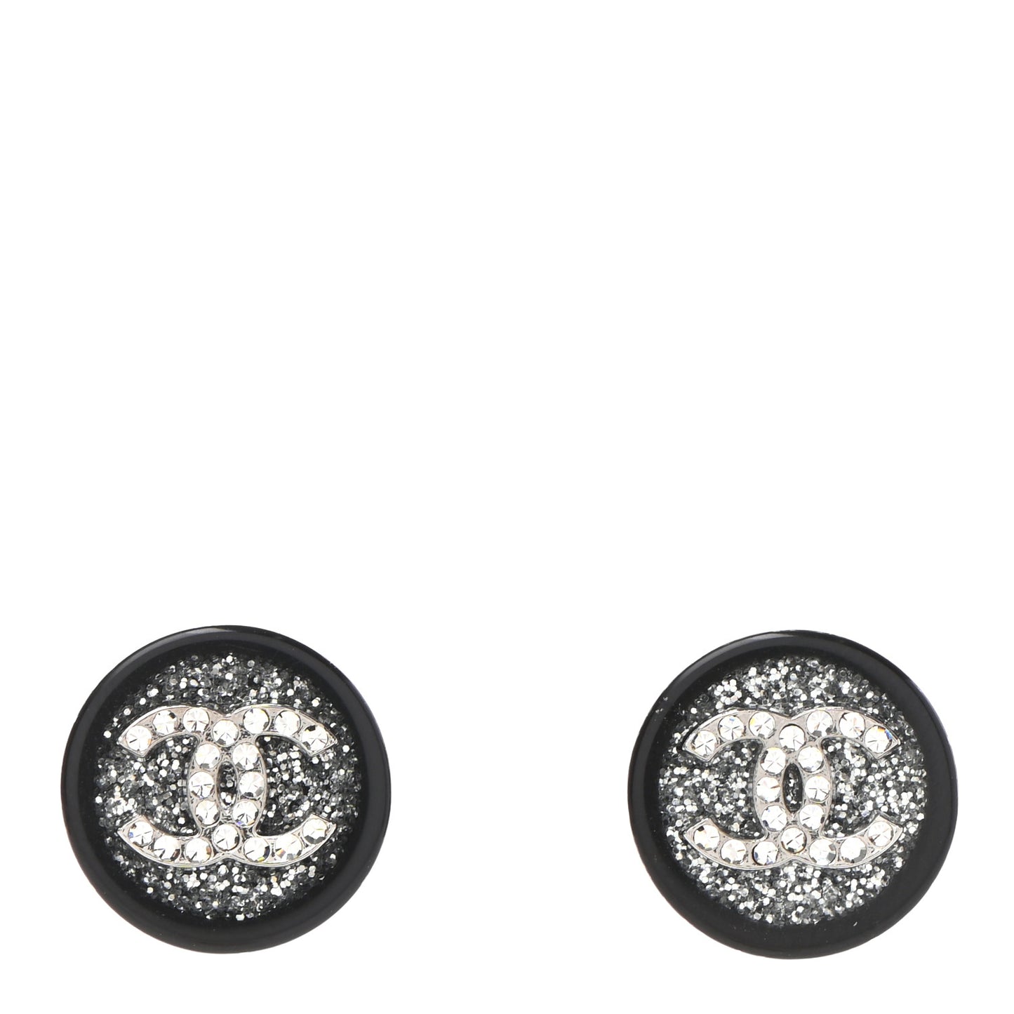 Resin Crystal CC Earrings Black Silver