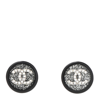 Chanel Resin Crystal CC Earrings Black Silver 1 of 4