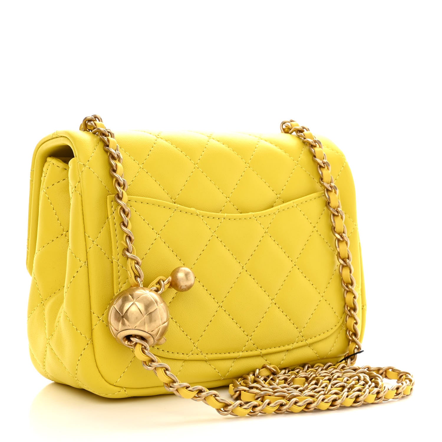 Chanel Lambskin Quilted Mini Pearl Crush Flap Yellow 3 of 10