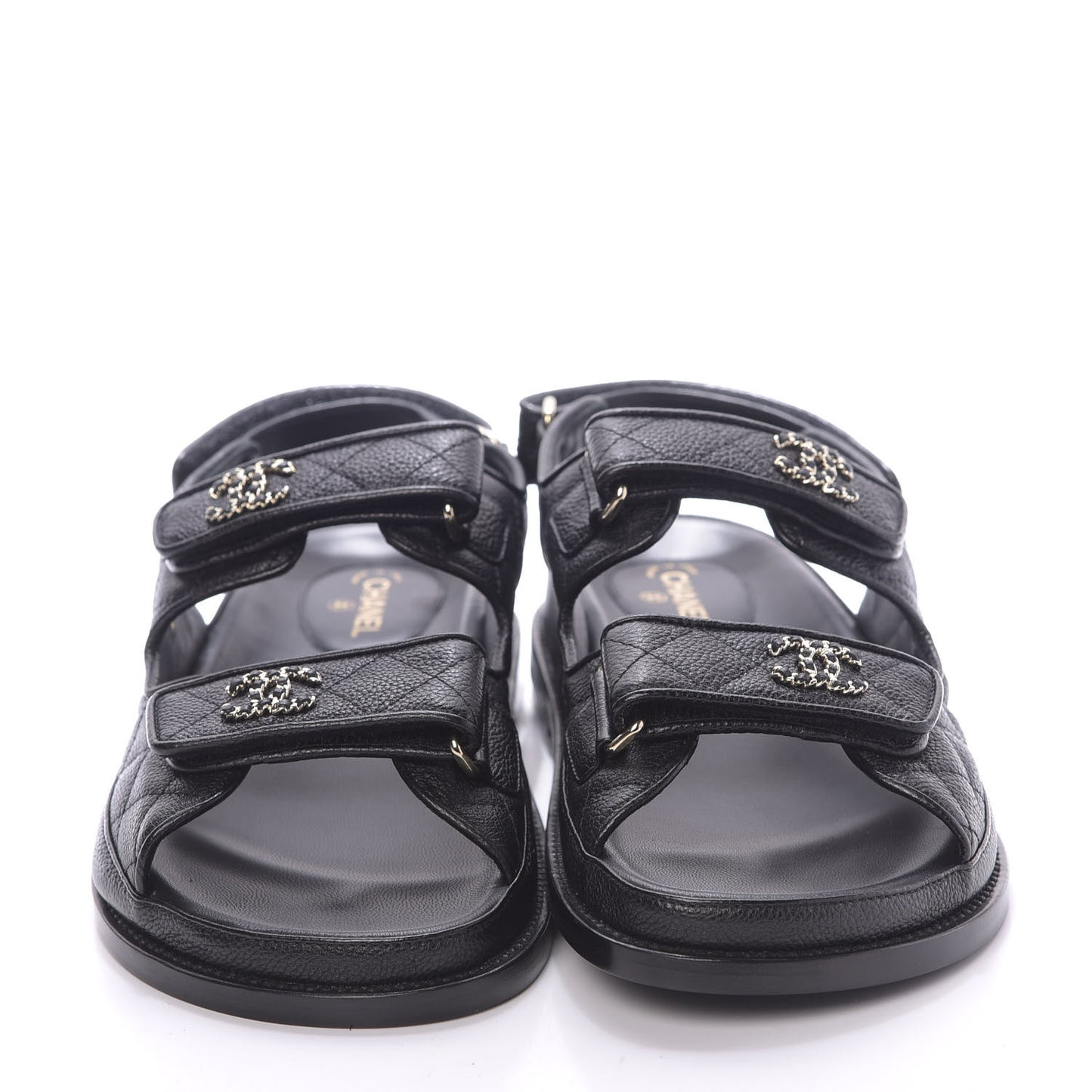 Grained Calfskin Velcro Dad Sandals 39 Black