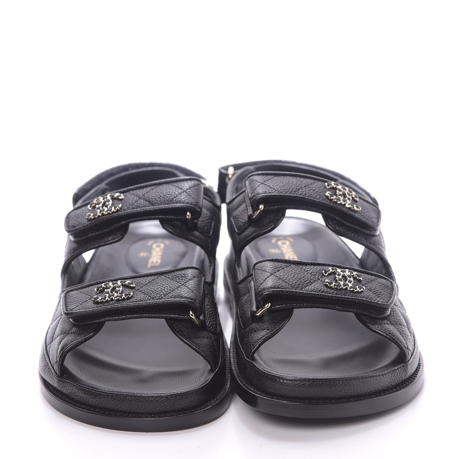 Chanel Grained Calfskin Velcro Dad Sandals 39 Black 4 of 10
