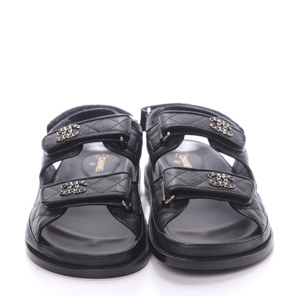 Chanel Grained Calfskin Velcro Dad Sandals 39 Black 4 of 10