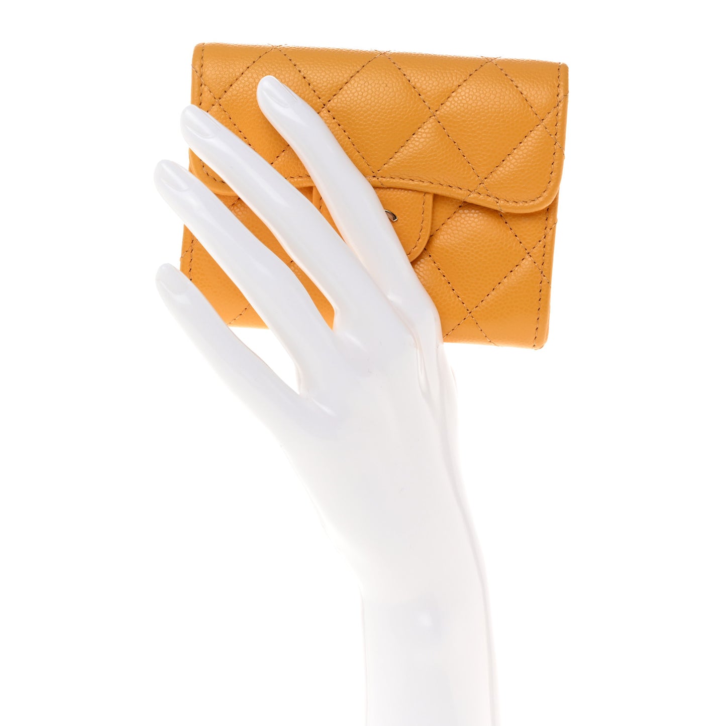 Caviar Quilted Flap Card Holder Wallet Yellow