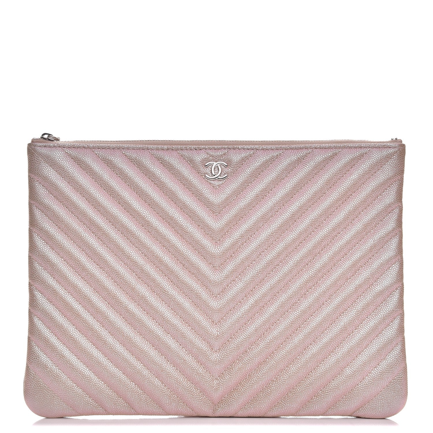 Chanel Iridescent Caviar Chevron Quilted Medium Cosmetic Case Light Gold 1 of 8