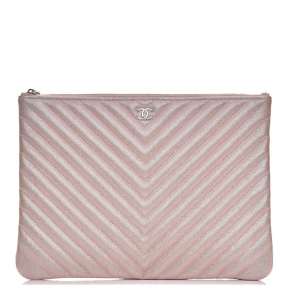 Chanel Iridescent Caviar Chevron Quilted Medium Cosmetic Case Light Gold 1 of 8