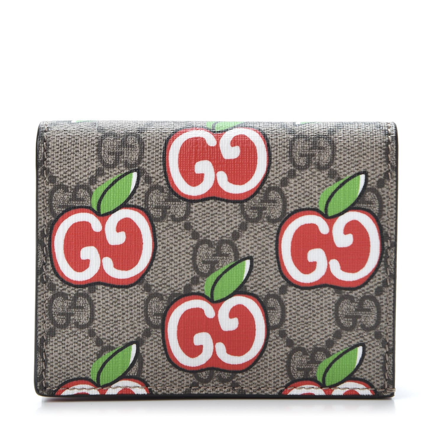 GG Supreme Monogram Apple Card Case Wallet Beige Multicolor Lobster Red