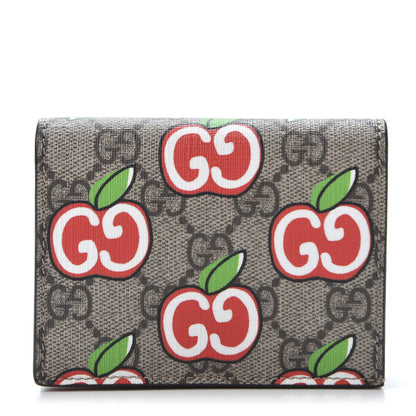 Gucci GG Supreme Monogram Apple Card Case Wallet Beige Multicolor Lobster Red 1 of 9