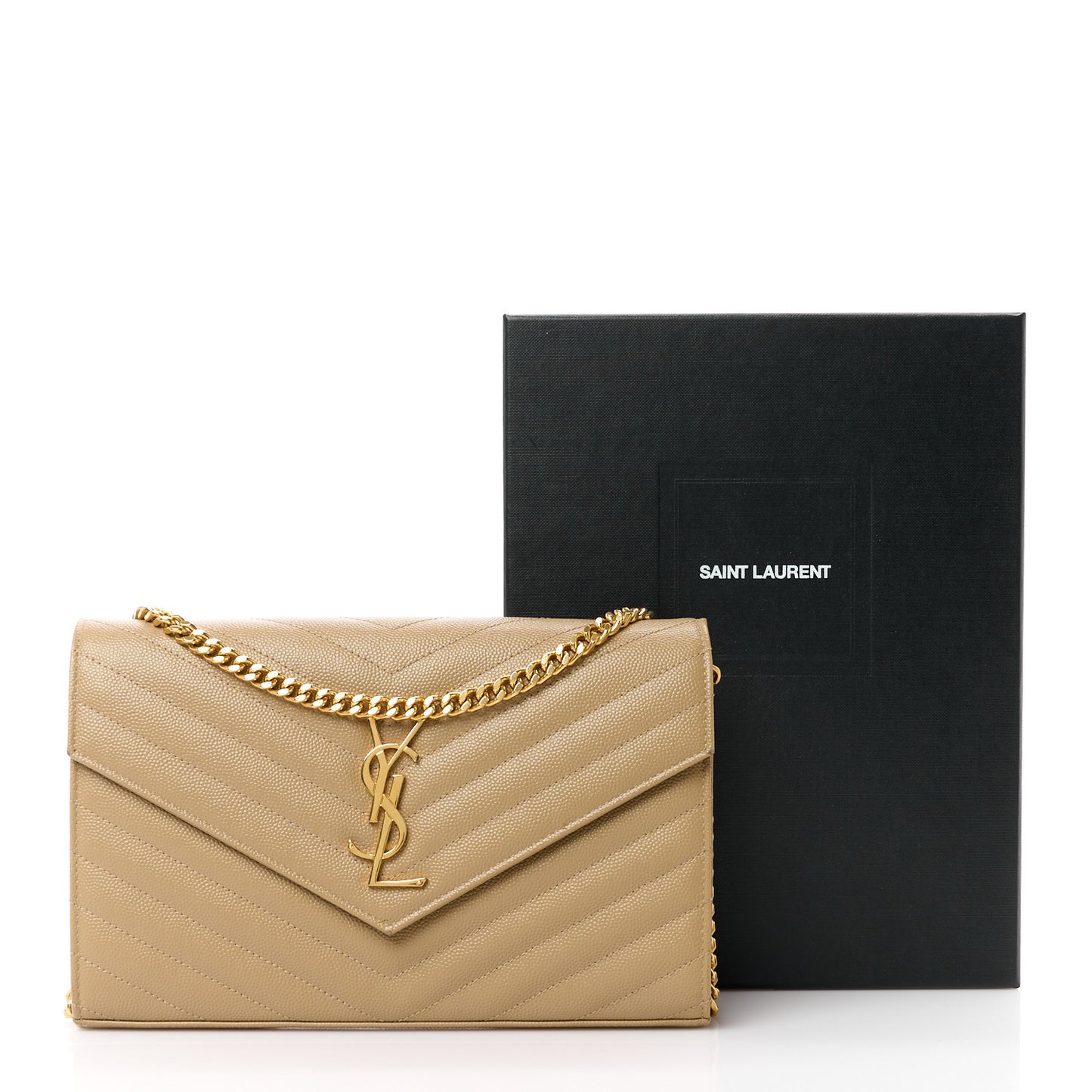 Grain De Poudre Matelasse Chevron Monogram Chain Wallet Dark Latte