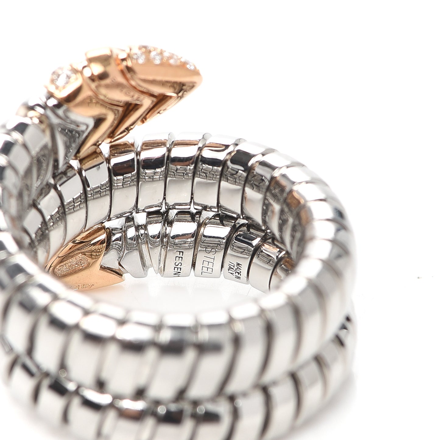 Stainless Steel 18K Rose Gold Diamond Serpenti Tubogas Ring 53 6.25