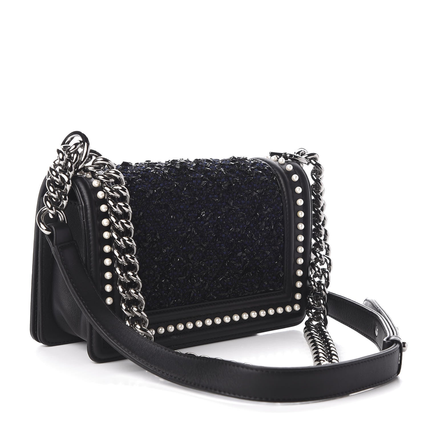 Chanel Calfskin Pearl Tweed Small Boy Flap Black 3 of 13