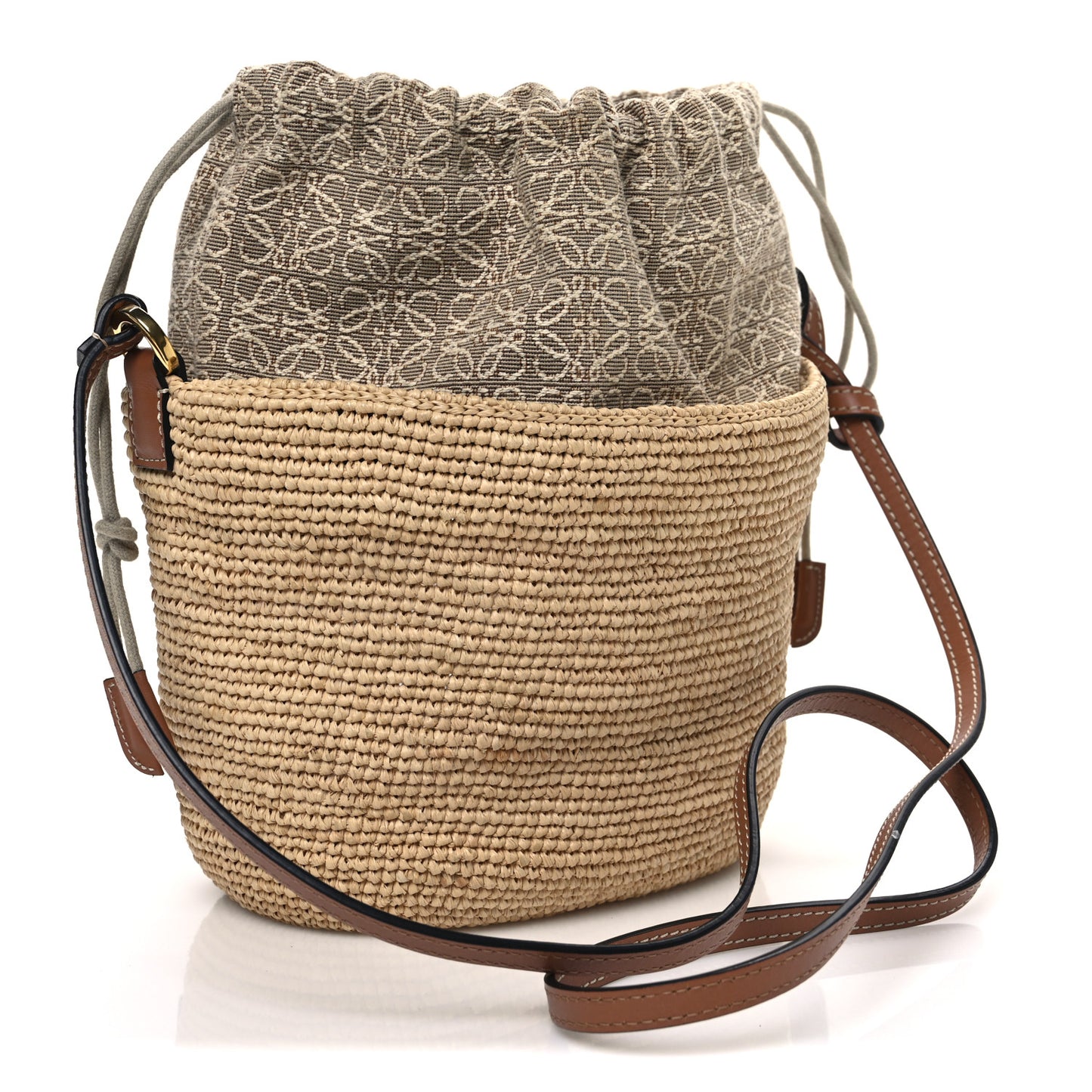 Calfskin Raffia Bucket Bag Natural Tan