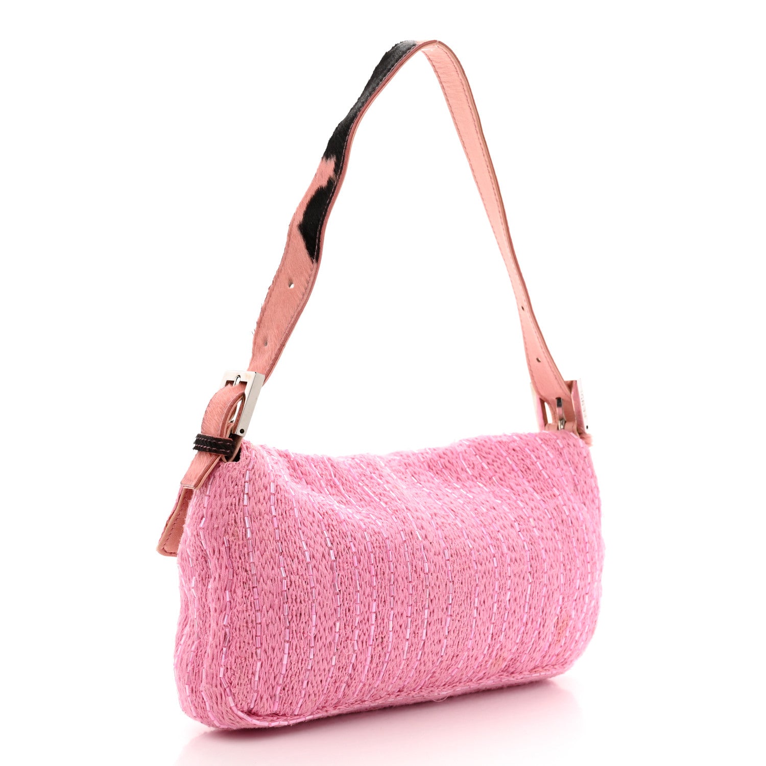 Fendi Knit Calf Hair Beaded Baguette Pink 3 of 14