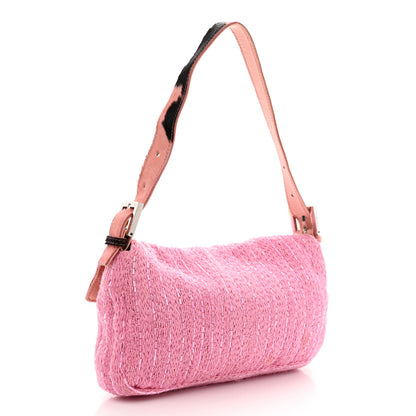 Fendi Knit Calf Hair Beaded Baguette Pink 3 of 14
