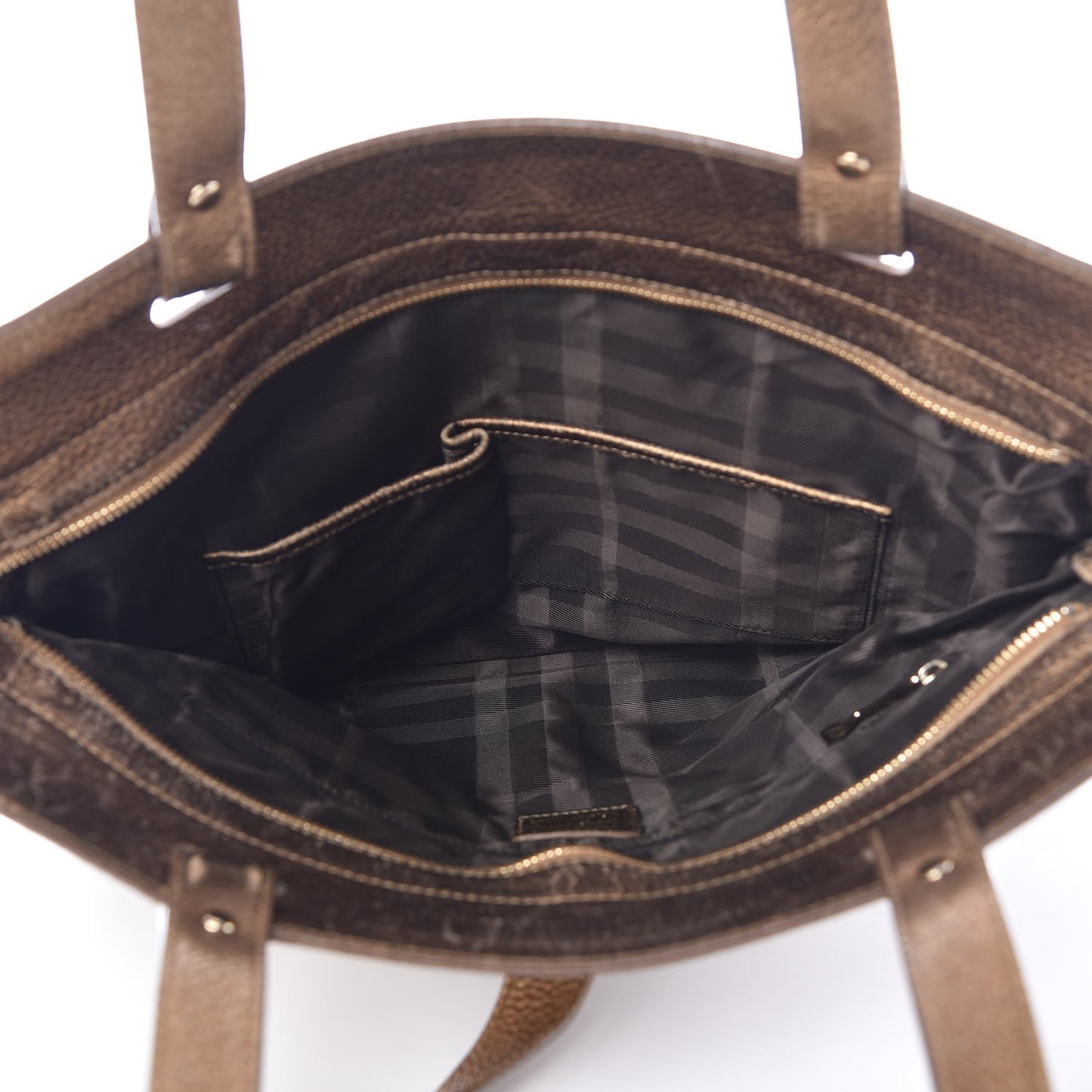 Metallic Calfskin Nova Check Medium Tote Gold