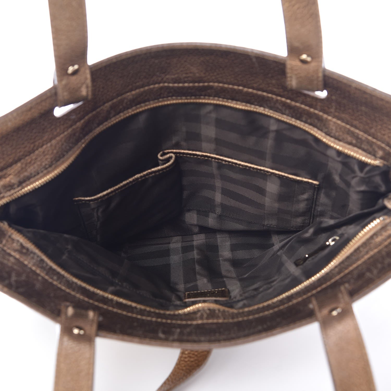 Burberry Metallic Calfskin Nova Check Medium Tote Gold 5 of 12