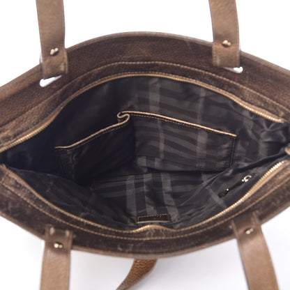 Burberry Metallic Calfskin Nova Check Medium Tote Gold 5 of 12