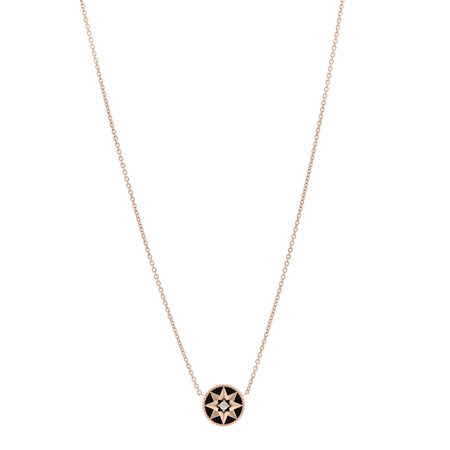 18K Rose Gold Diamond Black Onyx Rose Des Vents Necklace