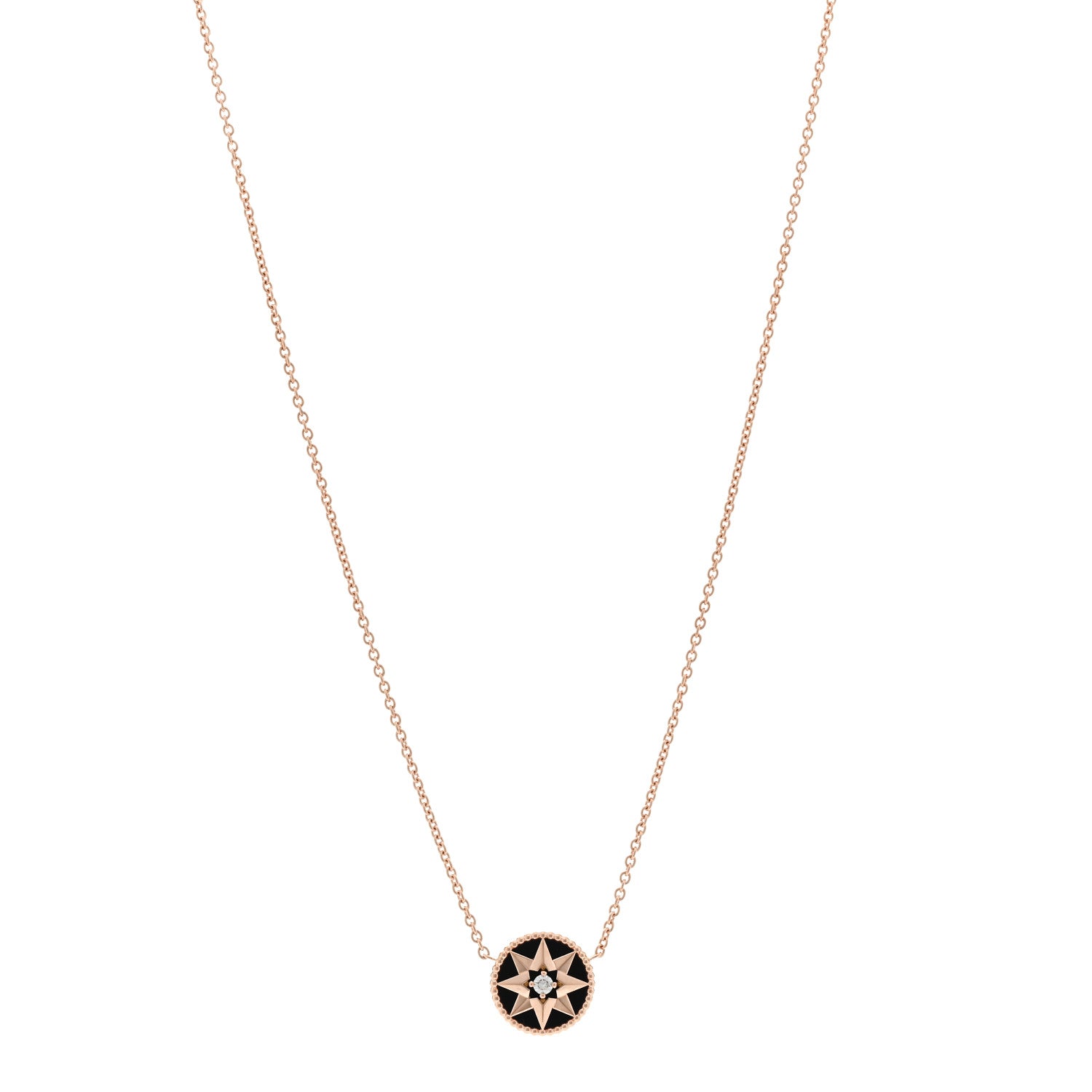Christian Dior 18K Rose Gold Diamond Black Onyx Rose Des Vents Necklace 1 of 6