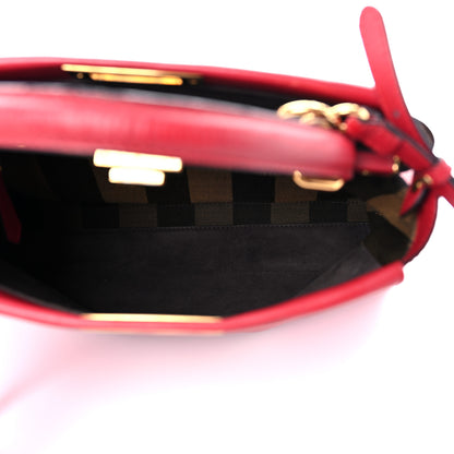 Fendi Vitello Morgan Fabric Jacquard Pequin Medium Peekaboo Iconic Satchel Mattone Tobacco Black 6 of 25