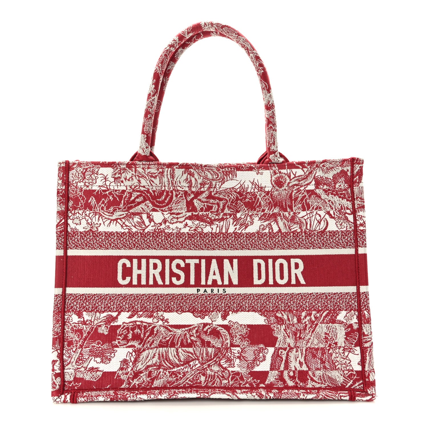 Christian Dior Canvas Embroidered Medium Dioriviera Toile De Jouy Book Tote Raspberry 1 of 9