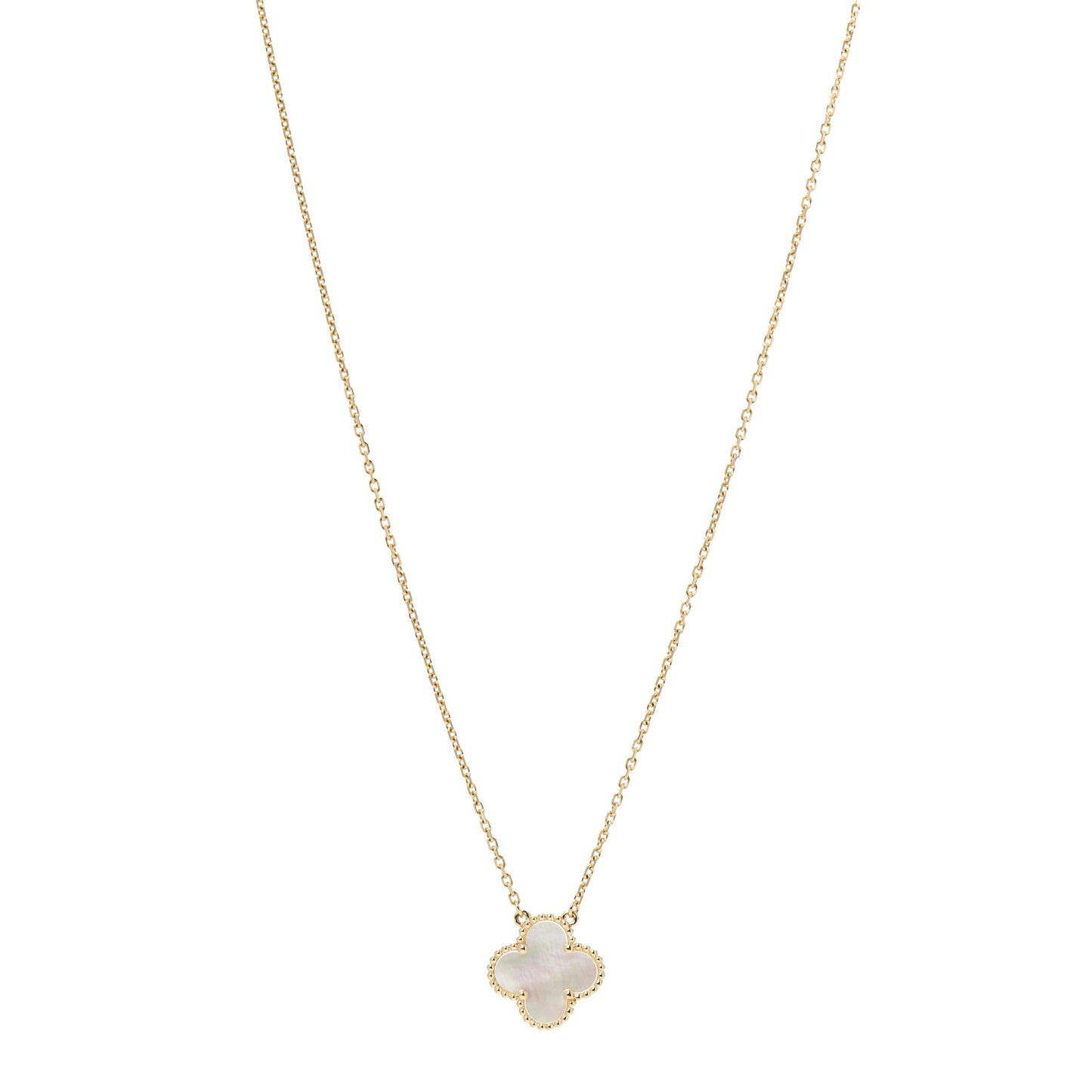 18K Yellow Gold Mother of Pearl Vintage Alhambra Pendant Necklace