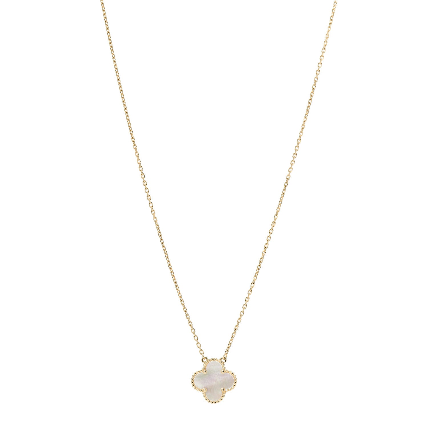 Van Cleef & Arpels 18K Yellow Gold Mother of Pearl Vintage Alhambra Pendant Necklace 1 of 6