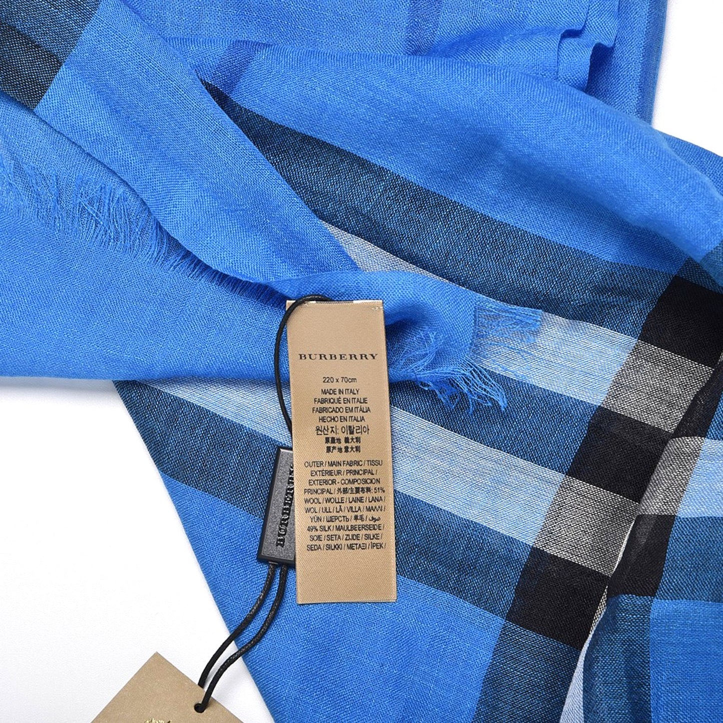 Wool Silk House Check Lightweight Scarf Cornflower Blue